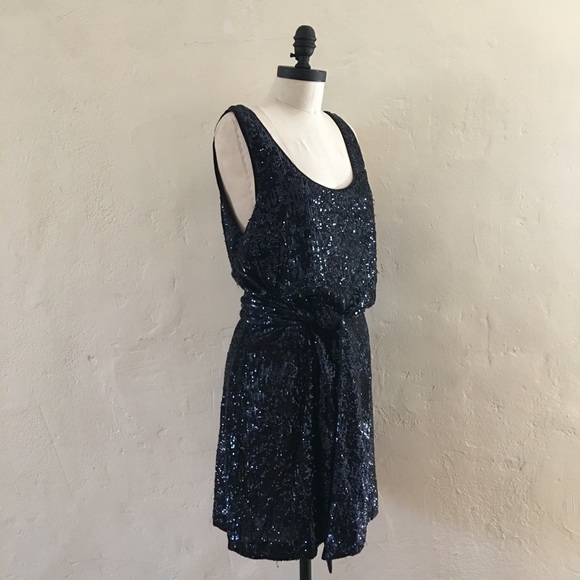 NEW NWT Tory Burch Alton Sequined Belted Navy Sleeveless Party Dress - Picture 4 of 9
